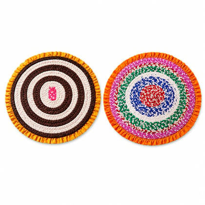 Hand-Braided Cotton Placemats - Round, Multi-Colored, Set of 2