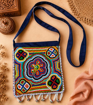 Multicolor Floral Beaded Crossbody Bag