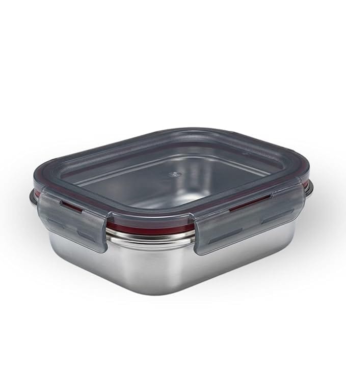 Narradora Fridge to Oven Microwave Safe Stainless Steel Reusable Food Storage Containers with Leak-Proof and Airtight Lids F2O Rectangle 550 ML