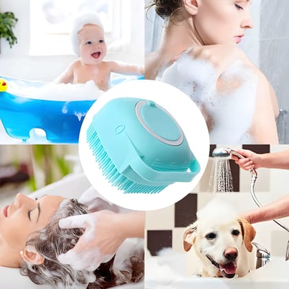 Silicone Soft Bath Body Brush with Shampoo Dispenser Scrubber | Deep Cleaning & Gentle Massage Bath Brush for Men, Women & Children (Multicoloured)
