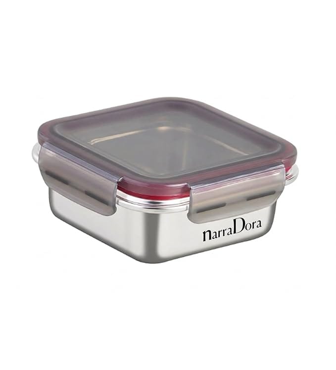Narradora Fridge to Oven Microwave Safe Stainless Steel Reusable Food Storage Containers with Leak-Proof and Airtight Lids F2O Square 450ml