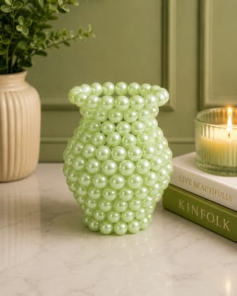 Light Green Pearl Faux Beaded Decorative Vase