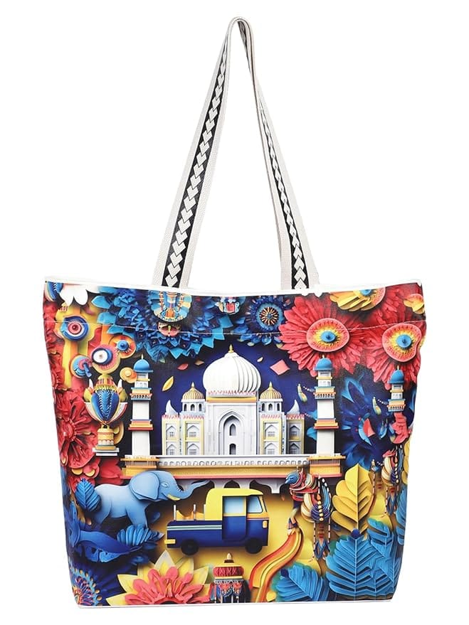 WOTM On The Move Tote | Premium Printed Cotton Canvas Tote Bag with Zipper & Inside Pocket, Stylish Everyday Travel Bag for Work, College, Office, Travel, Shopping - Handbags | Buy online on ZillyBuy
