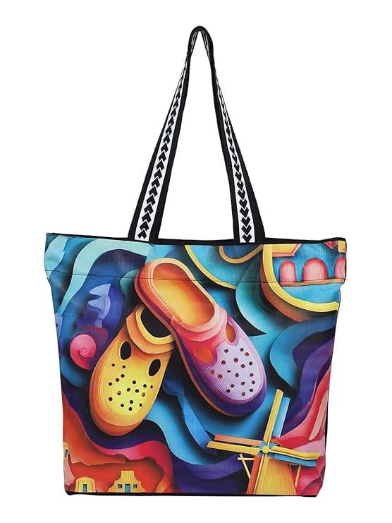 WOTM On The Move Tote | Premium Printed Cotton Canvas Tote Bag with Zipper & Inside Pocket, Stylish Everyday Travel Bag for Work, College, Office, Travel, Shopping - Handbags | Buy online on ZillyBuy