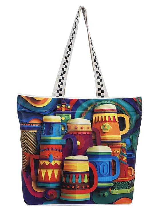 WOTM On The Move Tote | Premium Printed Cotton Canvas Tote Bag with Zipper & Inside Pocket, Stylish Everyday Travel Bag for Work, College, Office, Travel, Shopping - Handbags | Buy online on ZillyBuy