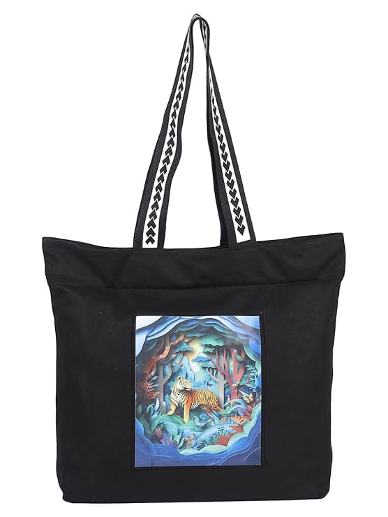 WOTM On The Move Tote | Premium Printed Cotton Canvas Tote Bag with Zipper & Inside Pocket, Stylish Everyday Travel Bag for Work, College, Office, Travel, Shopping - Handbags | Buy online on ZillyBuy