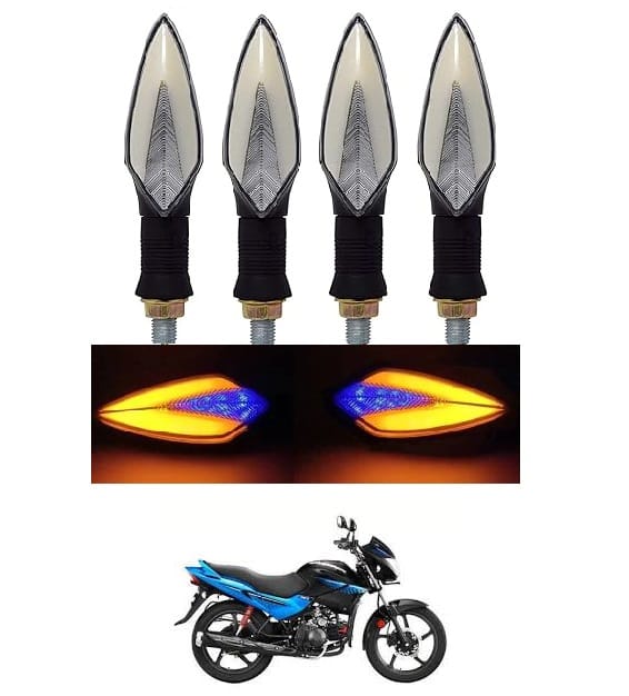 PeculiarZone Universal LED Indicators for Motorbikes - Set of 4, Dual Tone Yellow & Blue Blinker Lights, Waterproof ABS Plastic Body (Pack of 4)