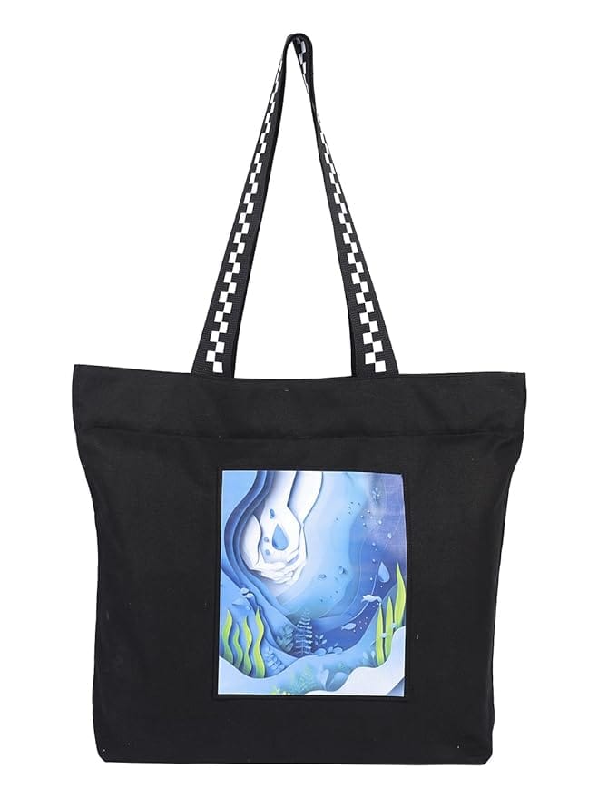 WOTM On The Move Tote | Premium Printed Cotton Canvas Tote Bag with Zipper & Inside Pocket, Stylish Everyday Travel Bag for Work, College, Office, Travel, Shopping - Handbags | Buy online on ZillyBuy