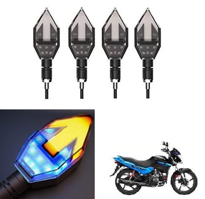 PeculiarZone Universal LED Indicators for Motorbikes - Set of 4, Dual Tone Yellow & Blue Blinker Lights, Waterproof ABS Plastic Body (Pack of 4)