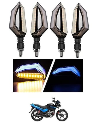 PeculiarZone Universal LED Indicators for Motorbikes - Set of 4, Dual Tone Yellow & Blue Blinker Lights, Waterproof ABS Plastic Body (Pack of 4)