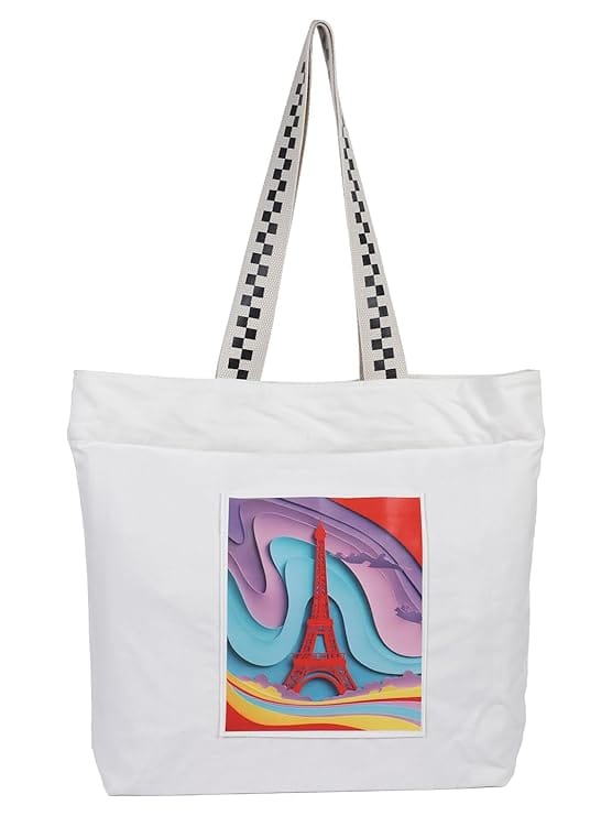 WOTM On The Move Tote | Premium Printed Cotton Canvas Tote Bag with Zipper & Inside Pocket, Stylish Everyday Travel Bag for Work, College, Office, Travel, Shopping - Handbags | Buy online on ZillyBuy