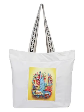 WOTM On The Move Tote | Premium Printed Cotton Canvas Tote Bag with Zipper & Inside Pocket, Stylish Everyday Travel Bag for Work, College, Office, Travel, Shopping