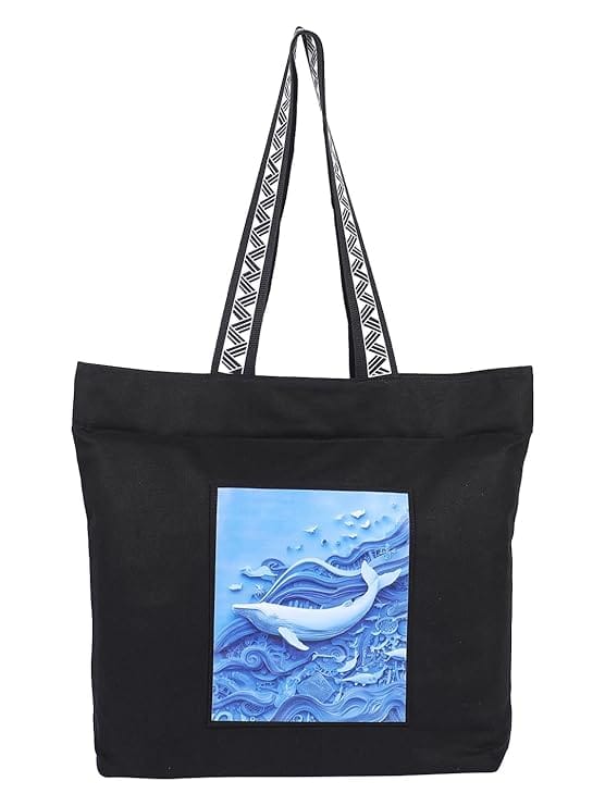 WOTM On The Move Tote | Premium Printed Cotton Canvas Tote Bag with Zipper & Inside Pocket, Stylish Everyday Travel Bag for Work, College, Office, Travel, Shopping - Handbags | Buy online on ZillyBuy
