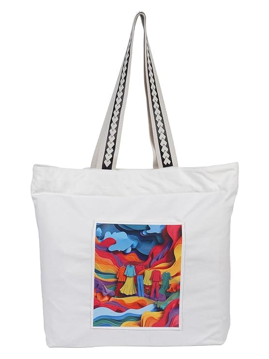 WOTM On The Move Tote | Premium Printed Cotton Canvas Tote Bag with Zipper & Inside Pocket, Stylish Everyday Travel Bag for Work, College, Office, Travel, Shopping - Handbags | Buy online on ZillyBuy
