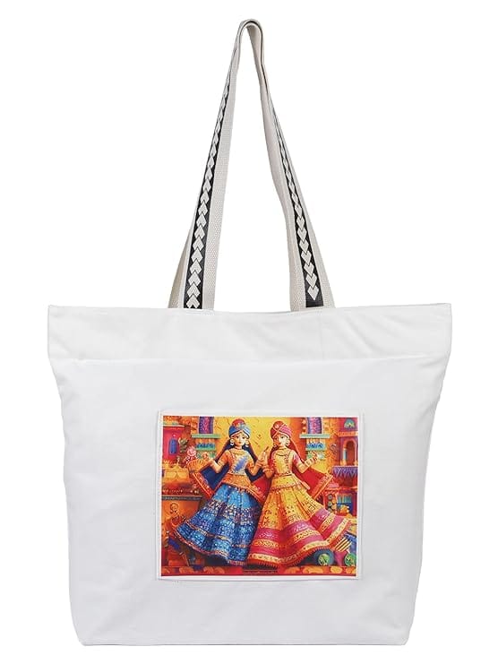 WOTM On The Move Tote | Premium Printed Cotton Canvas Tote Bag with Zipper & Inside Pocket, Stylish Everyday Travel Bag for Work, College, Office, Travel, Shopping - Handbags | Buy online on ZillyBuy