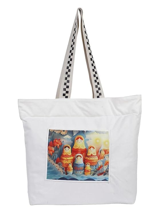WOTM On The Move Tote | Premium Printed Cotton Canvas Tote Bag with Zipper & Inside Pocket, Stylish Everyday Travel Bag for Work, College, Office, Travel, Shopping - Handbags | Buy online on ZillyBuy