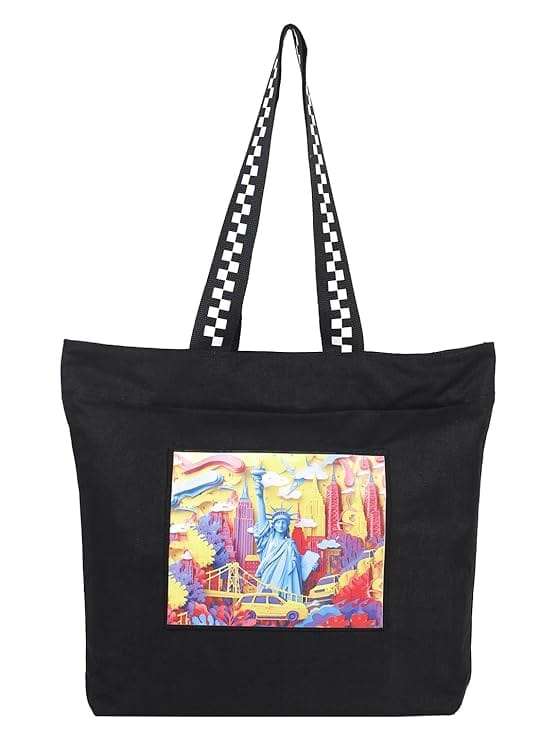 WOTM On The Move Tote | Premium Printed Cotton Canvas Tote Bag with Zipper & Inside Pocket, Stylish Everyday Travel Bag for Work, College, Office, Travel, Shopping - Handbags | Buy online on ZillyBuy