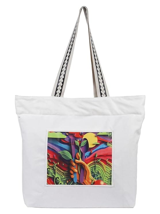 WOTM On The Move Tote | Premium Printed Cotton Canvas Tote Bag with Zipper & Inside Pocket, Stylish Everyday Travel Bag for Work, College, Office, Travel, Shopping - Handbags | Buy online on ZillyBuy