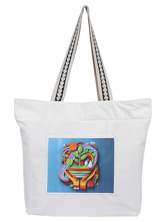 WOTM On The Move Tote | Premium Printed Cotton Canvas Tote Bag with Zipper & Inside Pocket, Stylish Everyday Travel Bag for Work, College, Office, Travel, Shopping - Handbags | Buy online on ZillyBuy