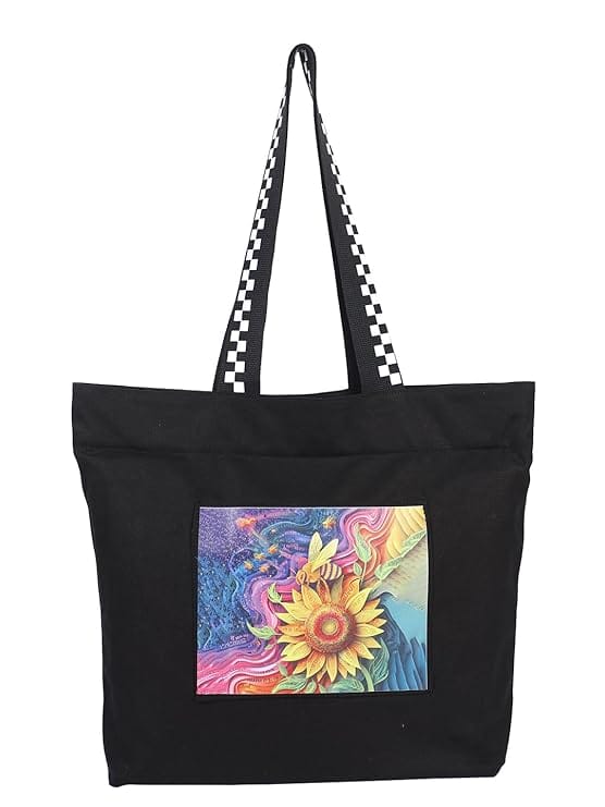 WOTM On The Move Tote | Premium Printed Cotton Canvas Tote Bag with Zipper & Inside Pocket, Stylish Everyday Travel Bag for Work, College, Office, Travel, Shopping - Handbags | Buy online on ZillyBuy