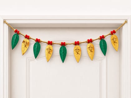Decorative Ganesha Leaf Door Hanging Toran - Red, Green, and Gold