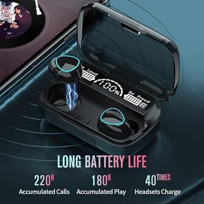 STORIA M10 TWS Bluetooth V5.1 in-Ear Wireless Earbuds with Upto 4 Hours Playback Stereo Sports Waterproof Bluetooth Earphones with Mic, Noise-Cancellation, (Black, True Wireless) (Pack of 1)