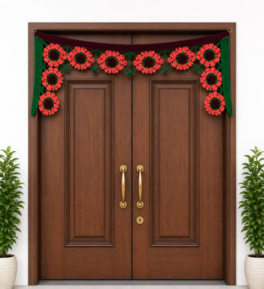 Handmade Crochet Red Floral Door Toran