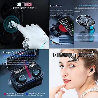 M10 TWS Bluetooth V5.1 in-Ear Wireless Earbuds with Upto 4 Hours Playback Stereo Sports Waterproof Bluetooth Earphones with Mic, Noise-Cancellation, (Black, True Wireless) (Pack of 1)
