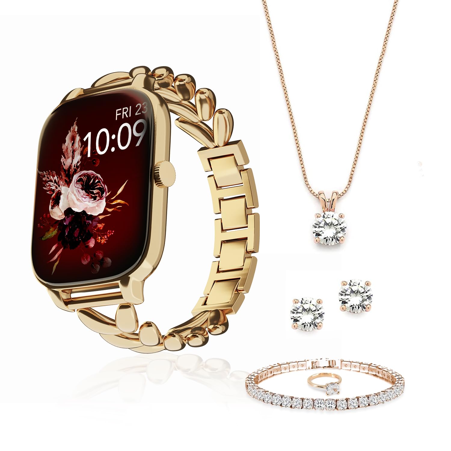 Vibez Allure Luxury Smart Watch for Women & Gift Box- Stainless Metal Straps,1.83″ Display, BT Calling Smartwatch & Jewellery Set for Women
