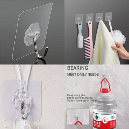 Self Adhesive Transparent Wall Hooks for Bathroom, Kitchen & Home | Waterproof Reusable No Drilling Hooks for Keys, Photo Frames & Office Use (24 Pcs | Loos Packing) Self Adhesive Transparent Wall Hooks for Bathroom, Kitchen & Home | Waterproof Reusable No Drilling Hooks for Keys, Photo Frames & Office Use (24 Pcs | Loos Packing)