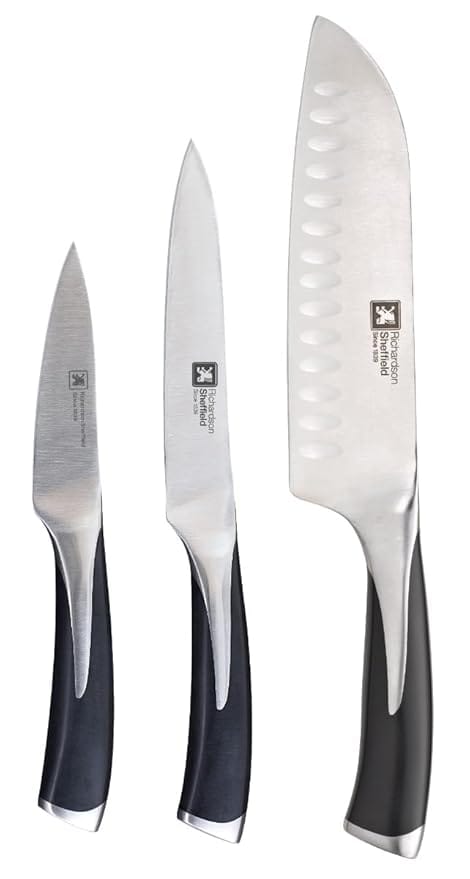 Richardson Sheffield Since 1839 3 Piece KYU Premium Stainless Steel Cutting, Chopping & Peeling Knives, Pairing Knife, Home, Professional, Household & Kitchen use, Chef's Knife Set