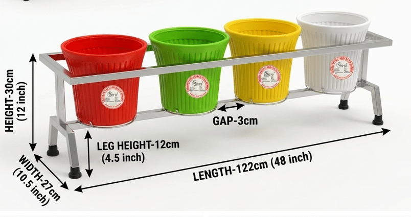 SSFW Stainless Steel Plant Stand without  Plastic Pot Length- 122cm* Width-27cm* Height-30cm ( L-48x W-10.5x H-12 NCH) 16 Gauge 18mm Square Pipe | Lifetime Rust-Proof | Attractive Indoor/Outdoor Pot Stand