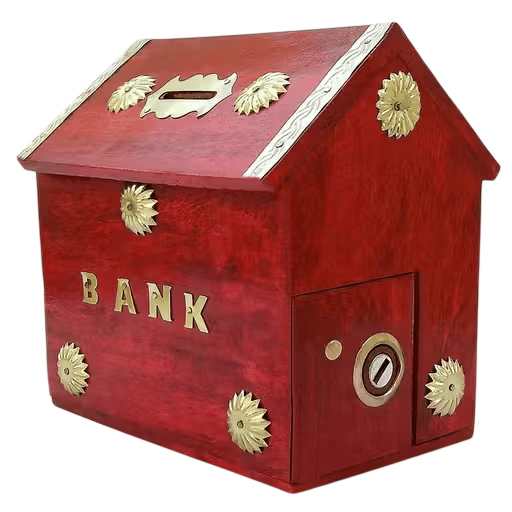 Handmade Wooden House Shaped Piggy Bank with Lock