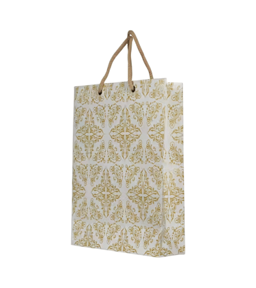 Luxury Golden Damask Paper Gift Bag with Rope Handles