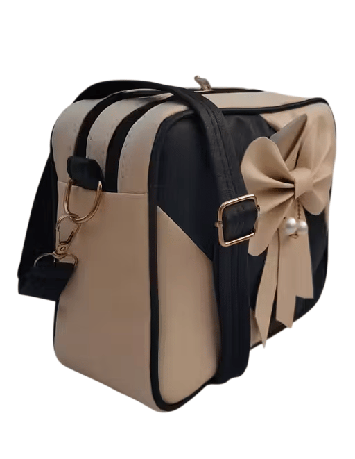 Stylish Two-Tone Crossbody Bag with Pearl-Embellished Bow