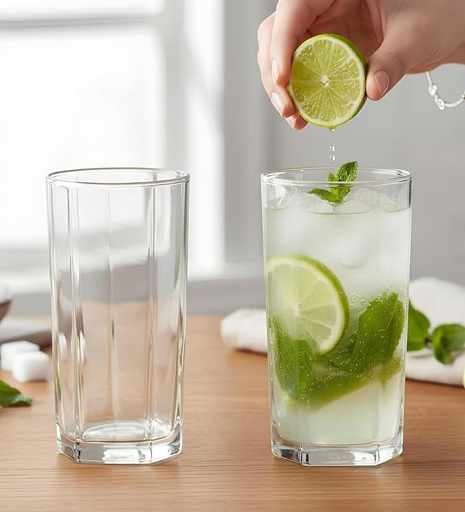Yera Prima Pyramid Zest Designer Tumbler 210 ml Each | Tumblers for Water, Cold Drinks, Juice | Dishwasher Safe | for Daily use & Gifting