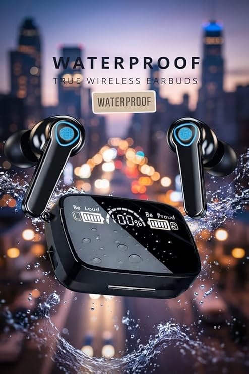  Click to see full view M19 True Wireless Earbuds, Bluetooth 5.1, 9D HiFi Sound, Intelligent Noise Reduction, IPX7 Waterproof, LED Display Charging Case