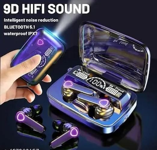  Click to see full view M19 True Wireless Earbuds, Bluetooth 5.1, 9D HiFi Sound, Intelligent Noise Reduction, IPX7 Waterproof, LED Display Charging Case