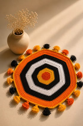 Handmade Hexagon Crocheted Placemat with Tassels Handmade Hexagon Crocheted Placemat with Tassels