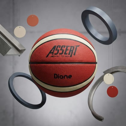 ASSERT DIONE | Indoor/Outdoor Basketball with Butyl Bladder | 14 Panel, Rubber Moulded | Suitable for Practice/Match/Training + Free Air Needle | Size 7 | Brown & White | 1% Net Proceeds Pledged to Charity