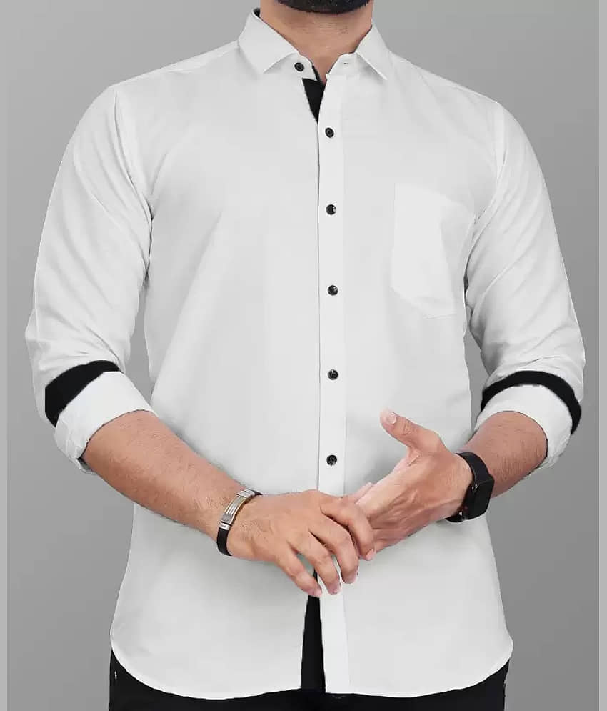JEEVAAN - THE PERFECT FASHION Cotton Blend Regular Fit Solids Full Sleeves Men's Casual Shirt - White ( Pack of 1 )