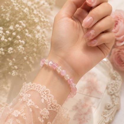 Natural Rose Quartz and Clear Crackle Bead Elastic Stretch Bracelet Natural Rose Quartz and Clear Crackle Bead Elastic Stretch Bracelet