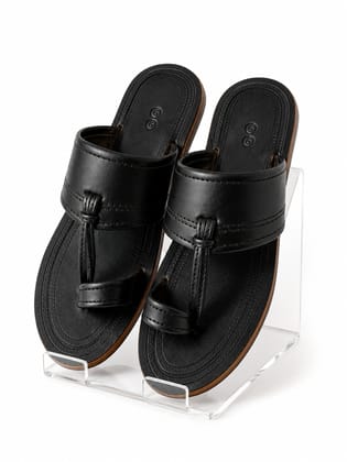 Men's Black Kolhapuri Chappals (Size 6)
