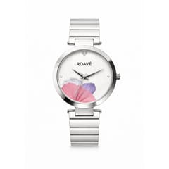 ROAVÉ Quartz Round Stainless Steel Band Casual Analog Watch For Women With Sliding Clasp - White