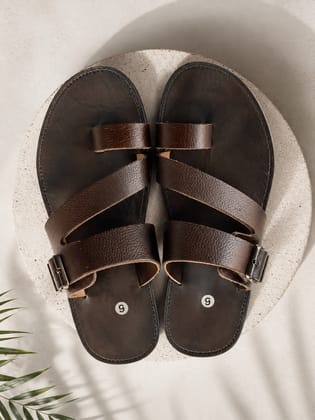 Men's Brown Toe-Ring Leather Sandal with Buckle