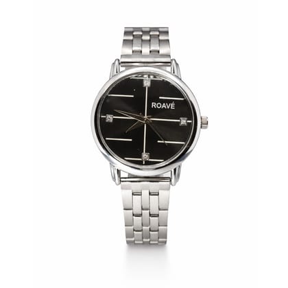 ROAVÉ Quartz Round Stainless Steel Band Casual Analog Watch For Women With Sliding Clasp - Black