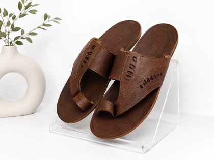 Men's Tan Brown Toe Ring Leather Sandals