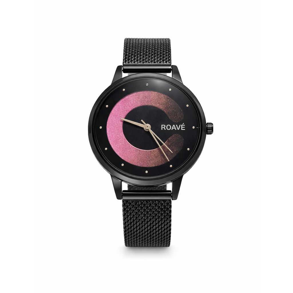 ROAVÉ Quartz Round Intermesh Stainless Steel Band Casual Analog Watch For Women With Push Button Clasp - Multicolour