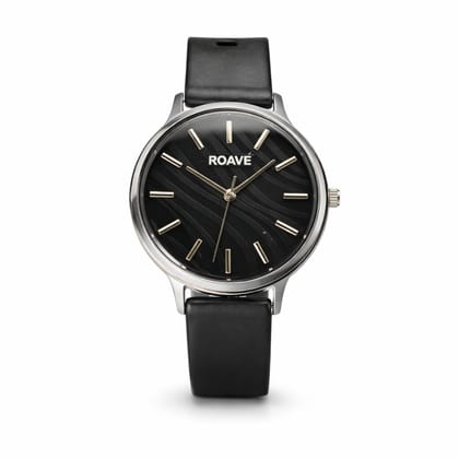 ROAVÉ Quartz Round Silicone Band Casual Analog Watch For Women With Buckle Clasp - Black