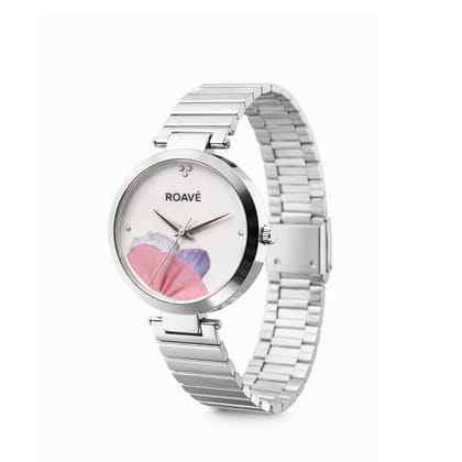 ROAVÉ Quartz Round Stainless Steel Band Casual Analog Watch For Women With Sliding Clasp - White
